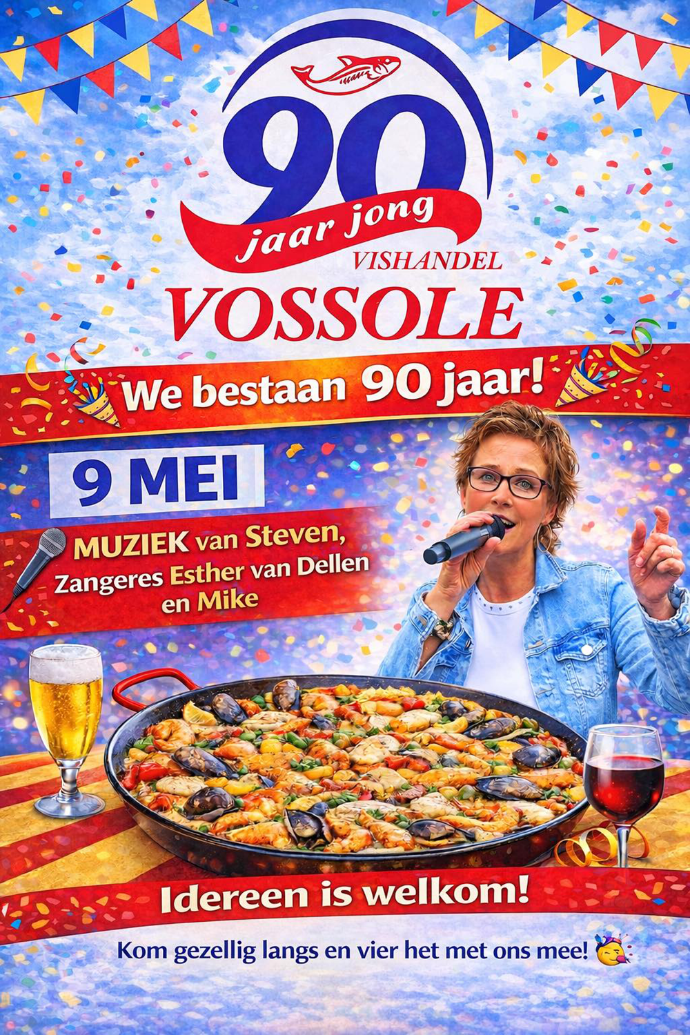 Vishandel Vossole bestaat op 9 mei 2026 negentig jaar. Kom gezellig langs en vier 't met ons. Iedereen is welkom.